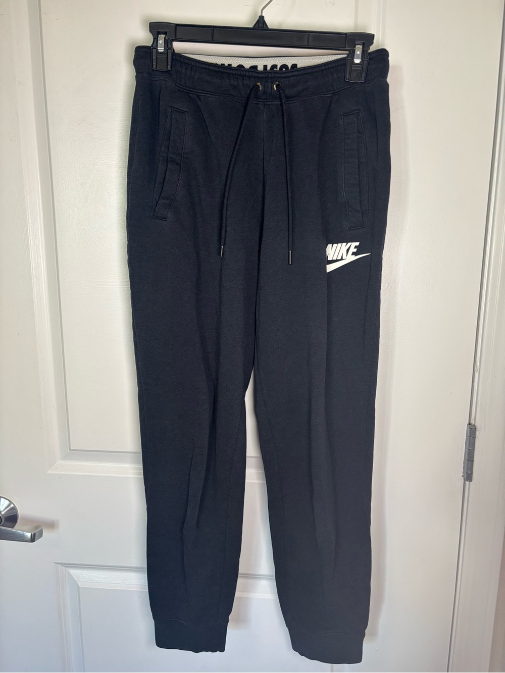 Nike Women’s Jogger Fleece Pants Black Pockets Drawstring Logo Size S